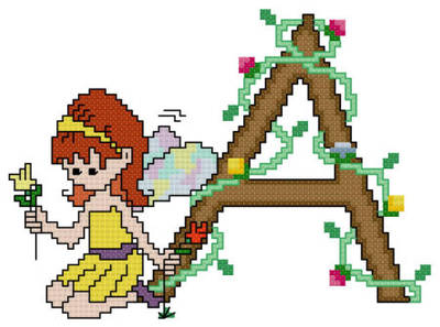 cross stitch pattern Pixies Initials - A