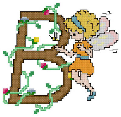 cross stitch pattern Pixies Initials - B