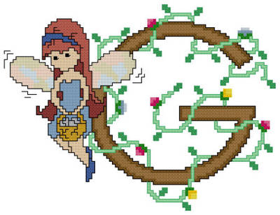 cross stitch pattern Pixies Initials - G