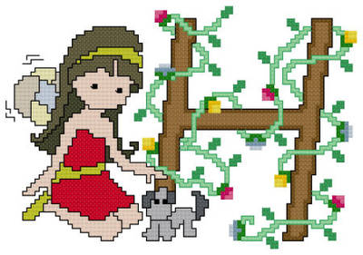 cross stitch pattern Pixies Initials - H