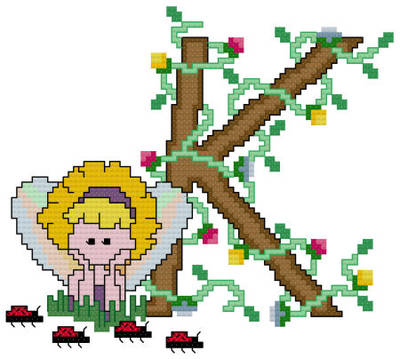cross stitch pattern Pixies Initials - K