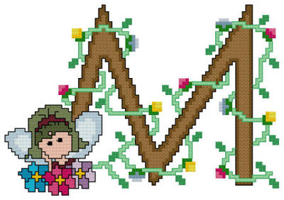 cross stitch pattern Pixies Initials - M
