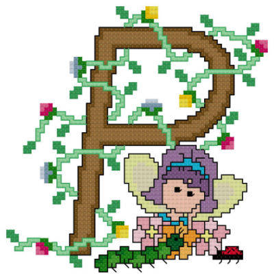 cross stitch pattern Pixies Initials - P