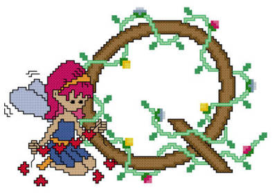 cross stitch pattern Pixies Initials - Q
