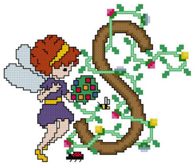 cross stitch pattern Pixies Initials - S