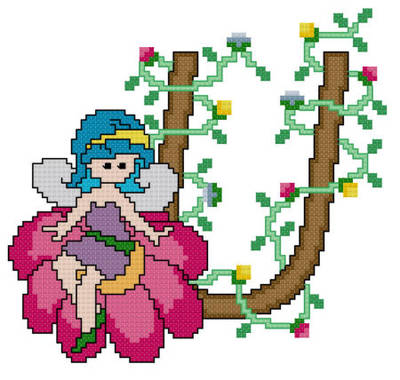 cross stitch pattern Pixies Initials - U