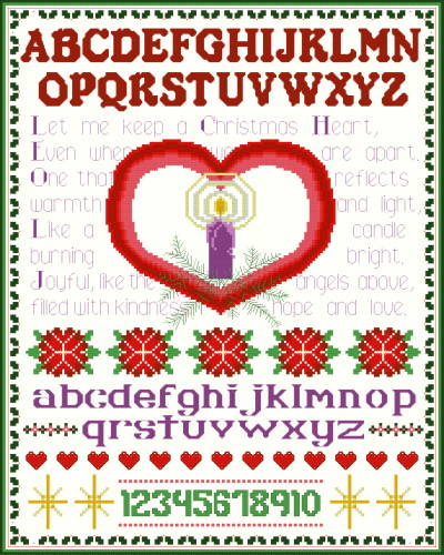 cross stitch pattern Christmas Heart Sampler