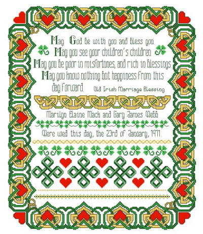 cross stitch pattern Irish Wedding Sampler