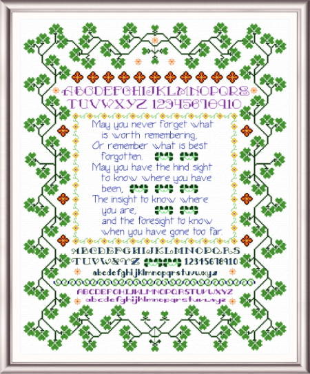 cross stitch pattern Shamrock Wisdom Sampler