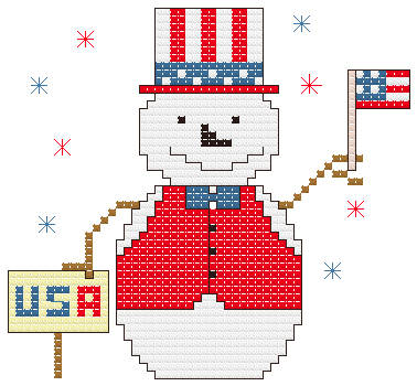cross stitch pattern Patriotic Snowman Ornament