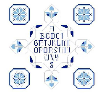 cross stitch pattern Blue and White Sampler