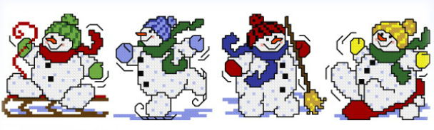 cross stitch pattern 4 Snowman Ornaments