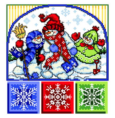 cross stitch pattern 3 Funny Snowmen