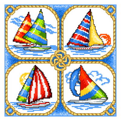 cross stitch pattern 4 Sailboats
