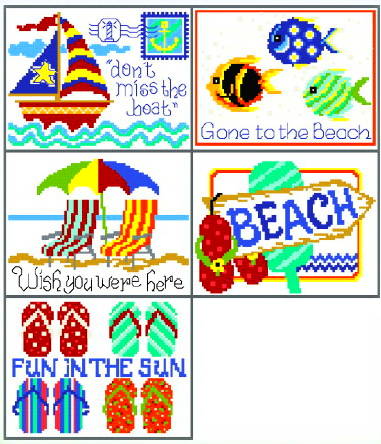 cross stitch pattern 5 Seaside Postcards