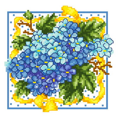 cross stitch pattern Hydrangea with Yellow Ribbon