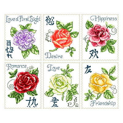 cross stitch pattern 6 Asian Roses