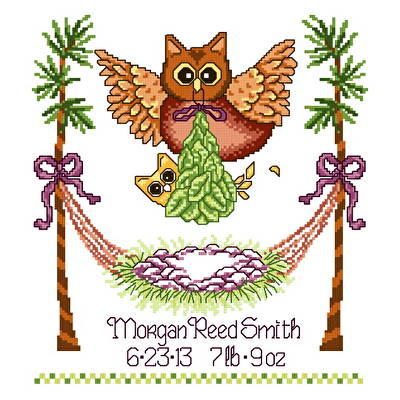 cross stitch pattern Baby Owl Birth Record