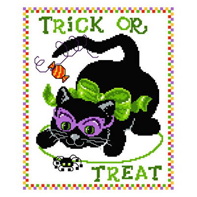 cross stitch pattern Kitty Trick or Treat