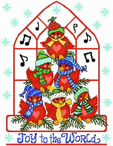 cross stitch pattern Joyous Cardinals