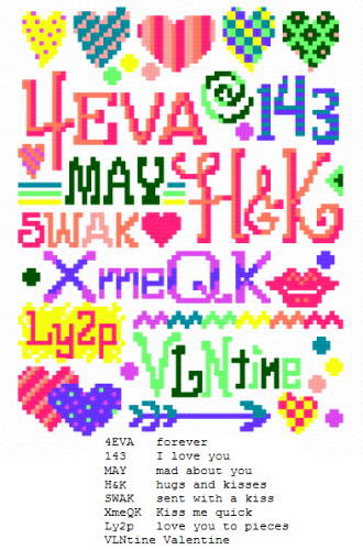 cross stitch pattern Teen Texts