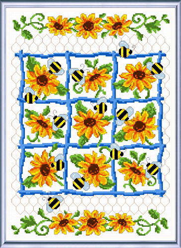 cross stitch pattern Bees and Sunflowers