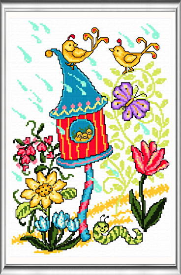 cross stitch pattern Spring Birdhouse