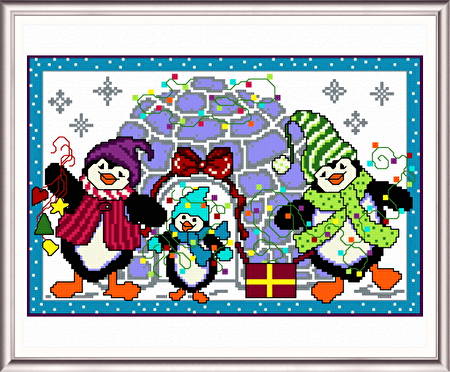 cross stitch pattern Festive Penguin Family