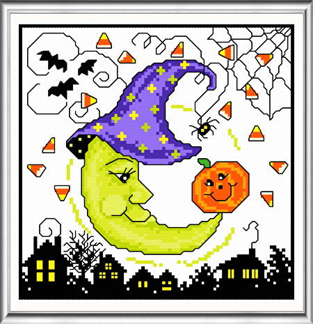 cross stitch pattern Halloween Moon