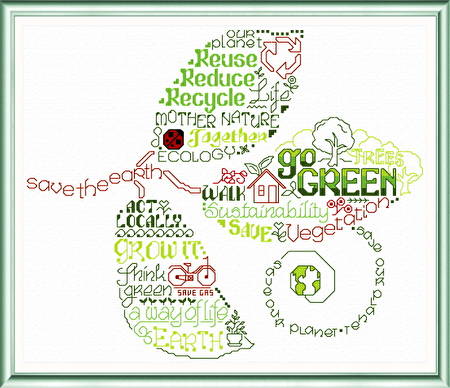 cross stitch pattern Let's Go Green