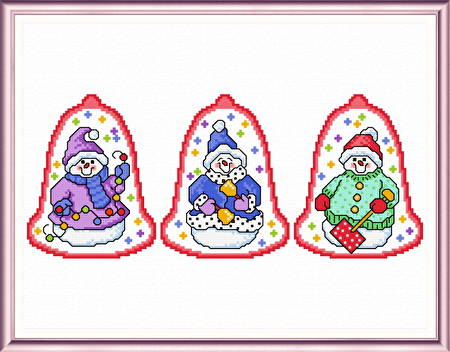 cross stitch pattern 3 Cutesy Snowman Ornaments