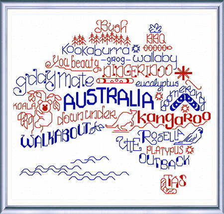 cross stitch pattern Let's Visit Australia