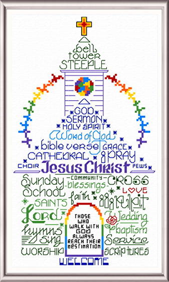 cross stitch pattern Let's Go To Church