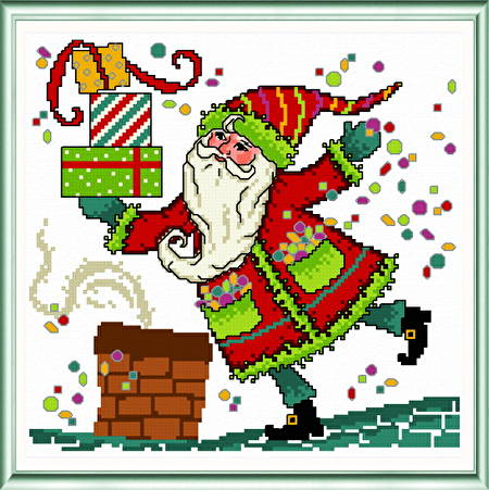 cross stitch pattern Whimsical Santa on Rooftop