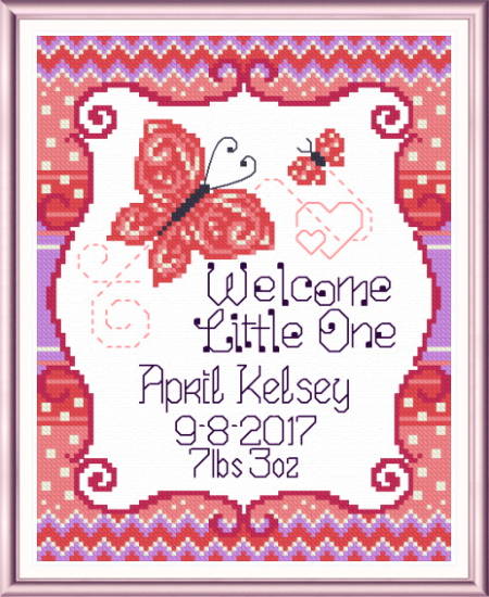 cross stitch pattern April Butterfly Birth record