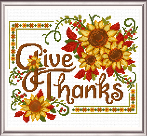 cross stitch pattern Give Thanks Sunflower Spray