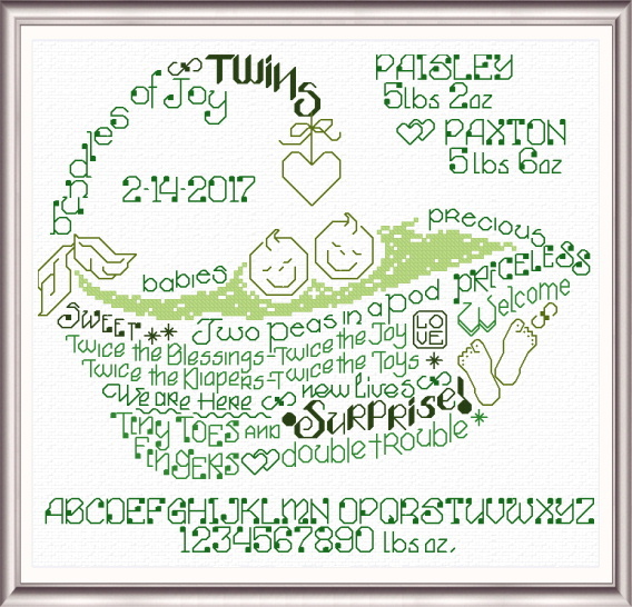 cross stitch pattern Let's Love Twins