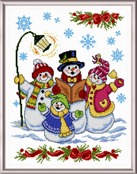 cross stitch pattern Snowman Carolers