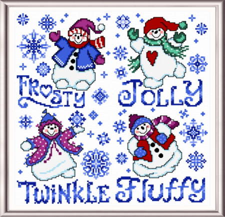 cross stitch pattern Fluffy Snowmen - square