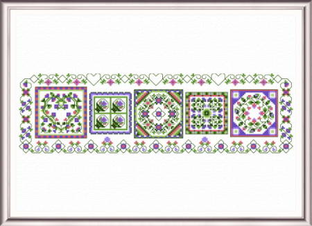 cross stitch pattern Lavender Fields Quilt Sampler