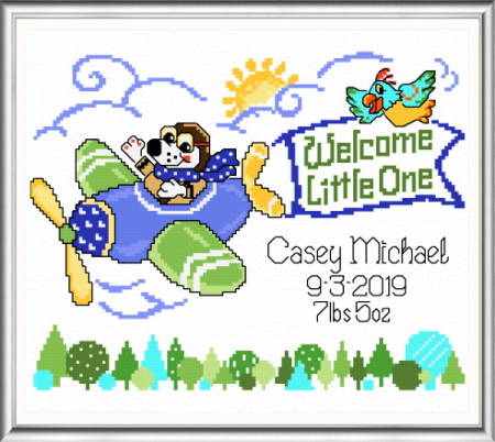 cross stitch pattern Little Pilot Birth Record