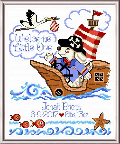 cross stitch pattern Pirate Welcome Birth Record