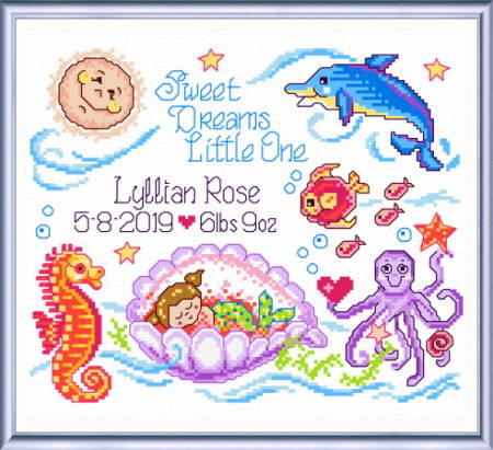 cross stitch pattern Sea Angels Birth Record