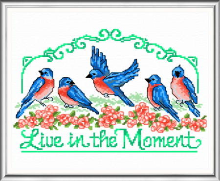 cross stitch pattern Live in the Moment - Bluebirds