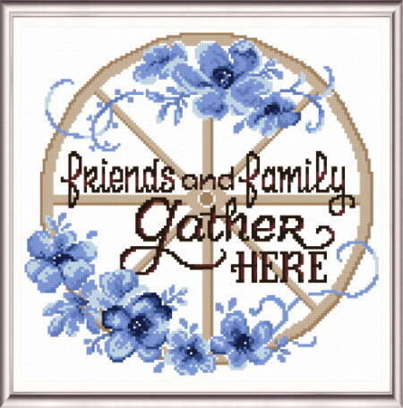cross stitch pattern Friends and Family Gather Here