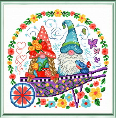 cross stitch pattern Gnomes in the Garden
