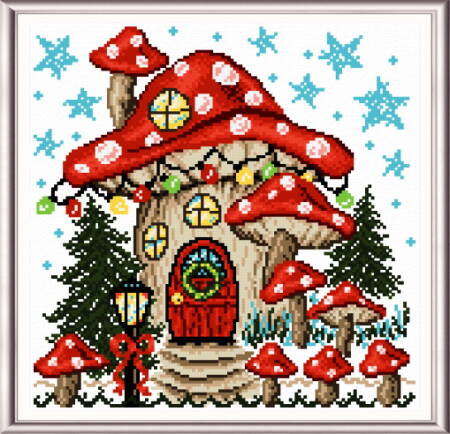 cross stitch pattern Holiday Mushroom House
