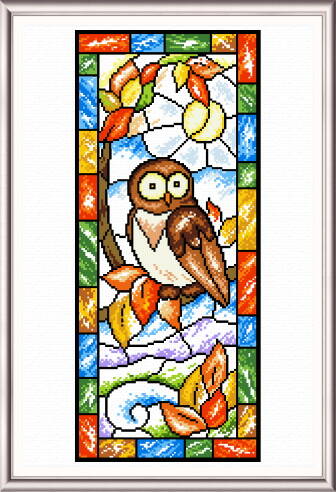 cross stitch pattern Stained Glass Autumn Owl