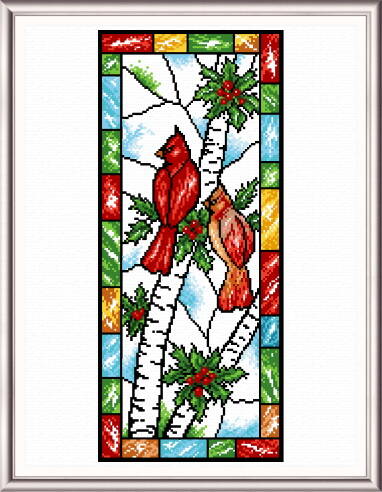 cross stitch pattern Stained Glass Winter Cardinals