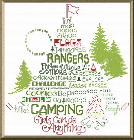 cross stitch pattern Let's Go Camping Girls